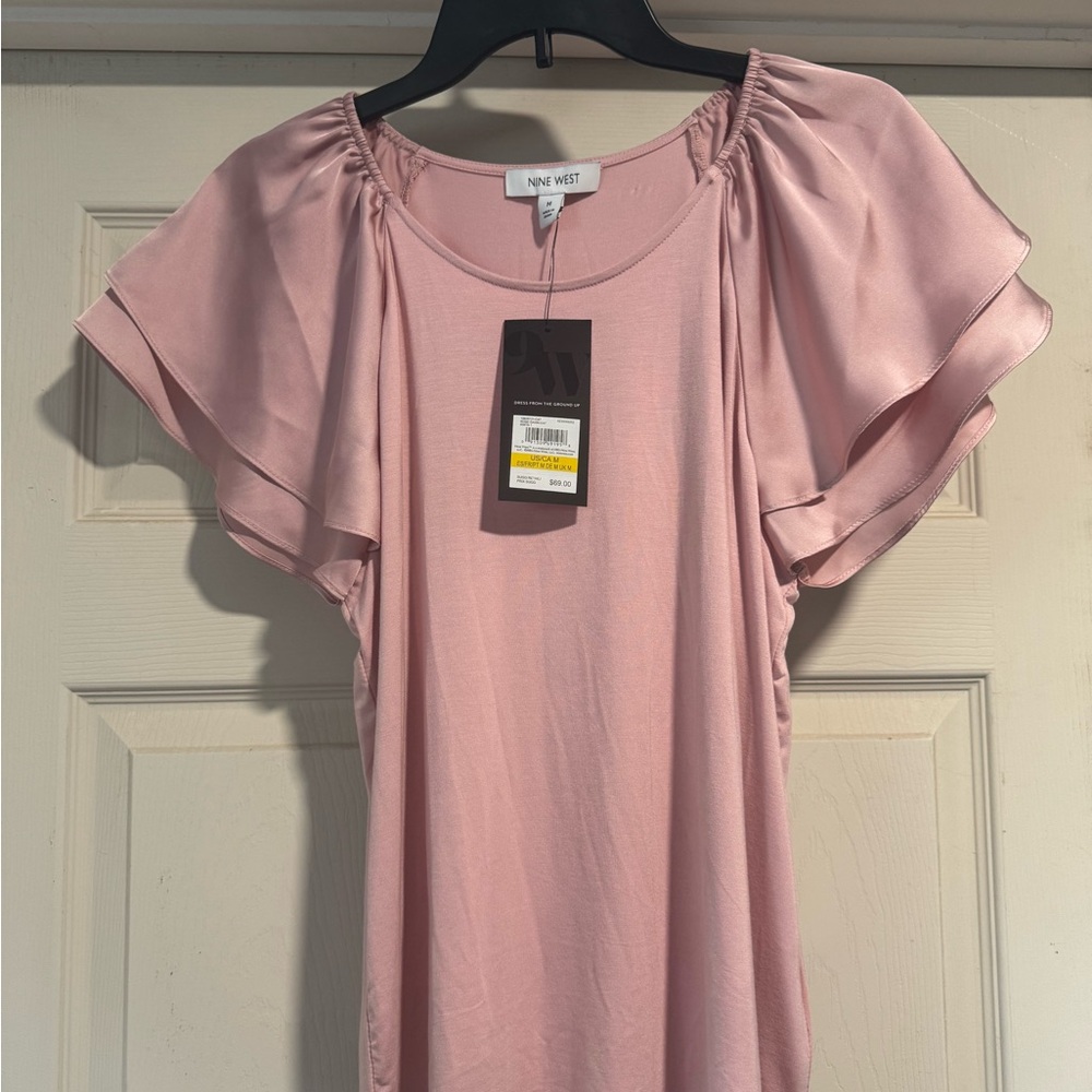 Nine West Pink Flutter Sleeve Blouse